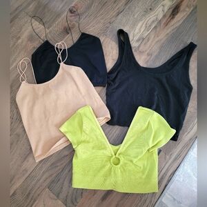 💚CROP TOP BUNDLE X4! FREE PEOPLE, AERIE, COLSIE, ACTIVE BASICS BLACK NUDE GREEN